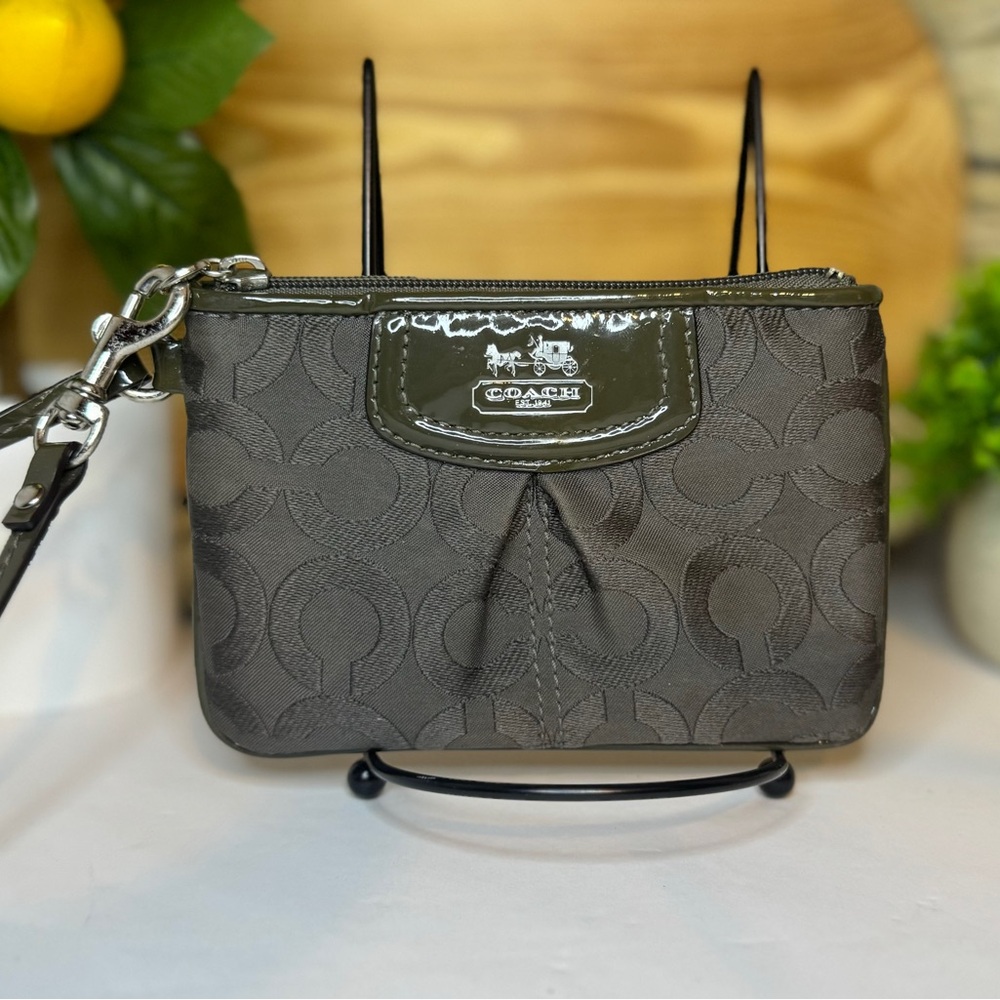 Coach Op Art Olive Green and Charcoal Wristlet EUC